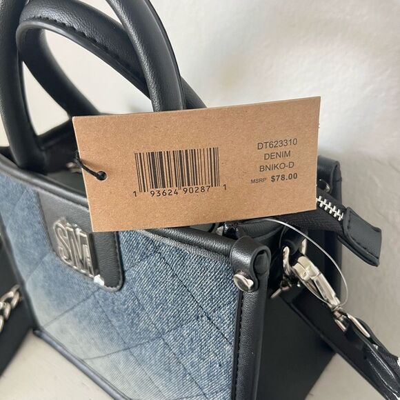Steve Madden BNIKO-D Denim Tote Crossbody Bag - Blue/Black - NEW!! - Picture 3 of 15